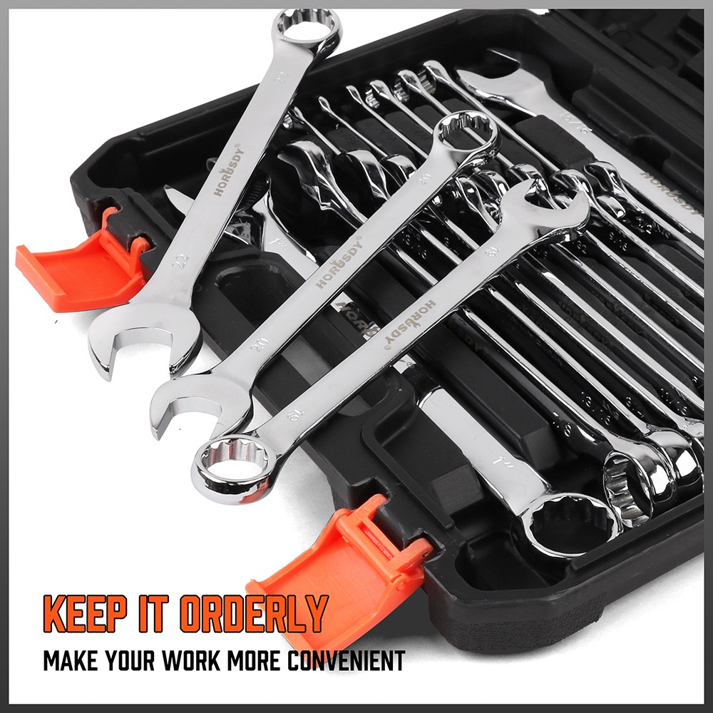 54PC Combination Wrench Set SAE Metric 1/4-1″ 7-22mm 12 Point Case Mini Spanner
