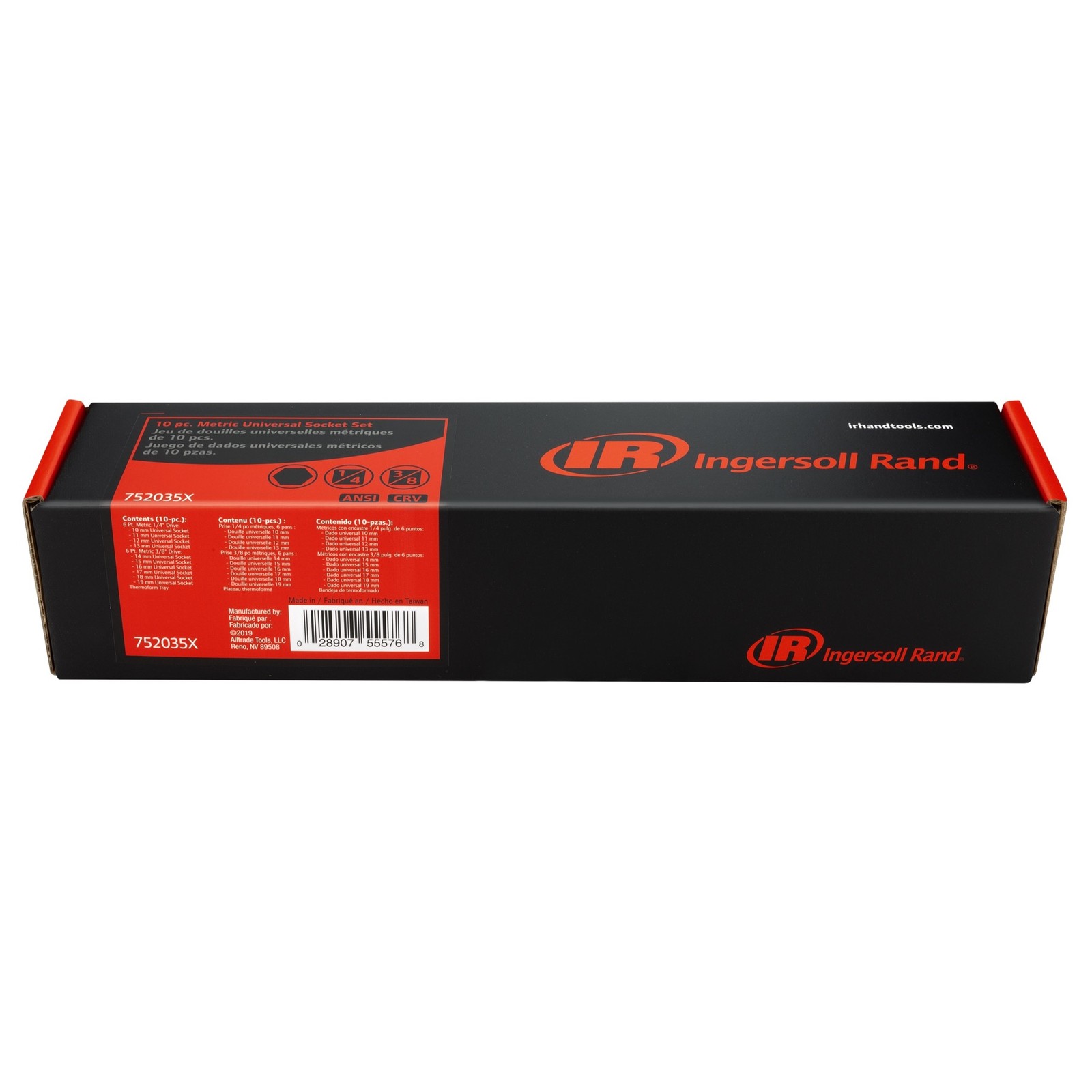 Ingersoll Rand 10 Piece 6 Point Metric Universal Joint Socket Set – 752035X