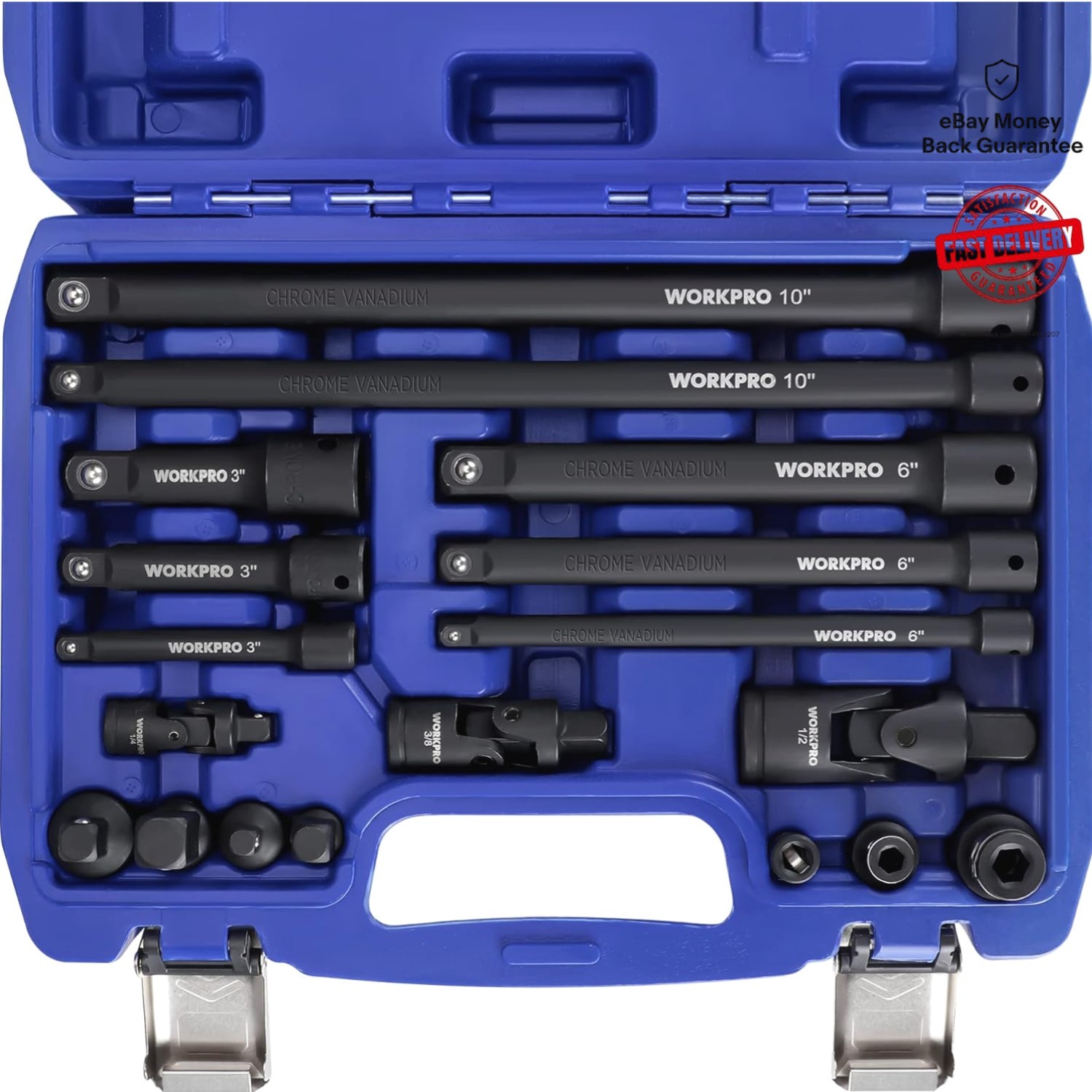 Versatile Socket Extension Set – 18 Pieces in Chrome-Vanadium with Storage Case