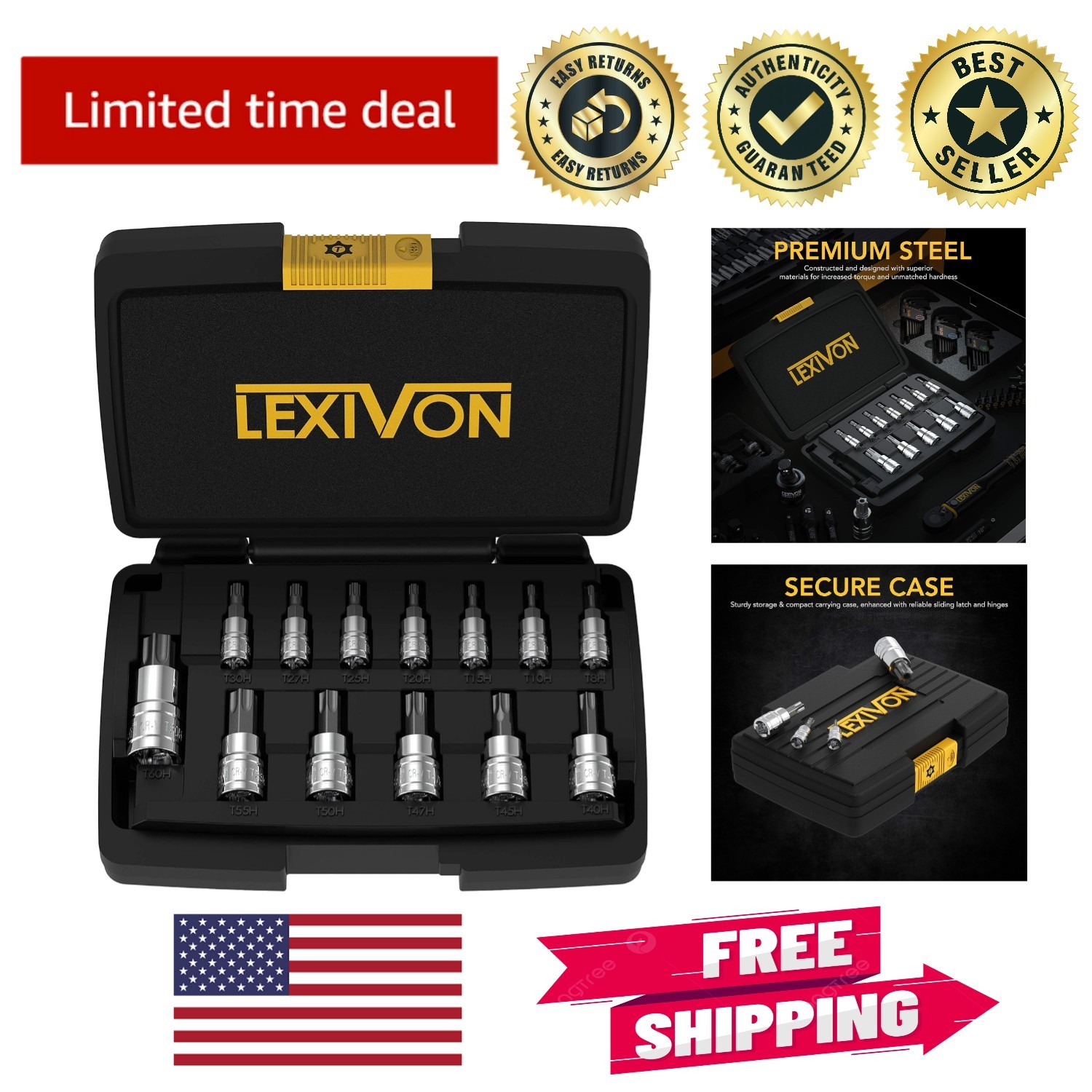 Durable 13-Piece Tamper Resistant Torx Socket Set – Chrome Finish & Storage Case