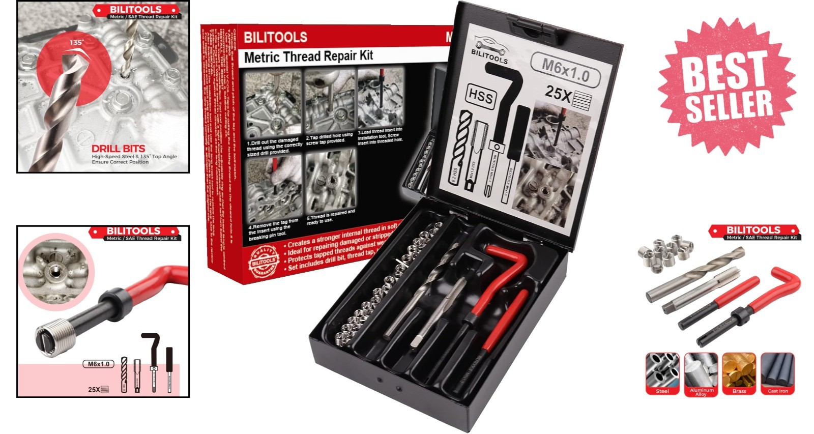 Efficient M6x1.0 Helicoil Repair Kit – Complete Tool Set for Stripped Threads