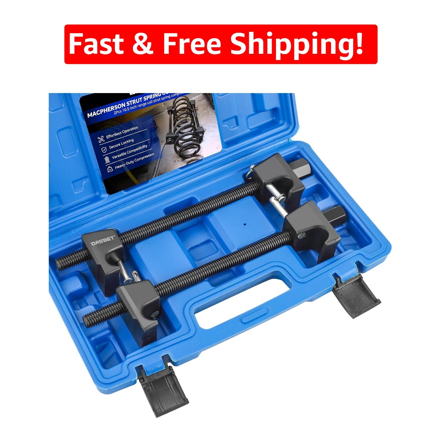 Efficient Blue Coil Spring Compressor with Heat-Treated Design & Storage Box
