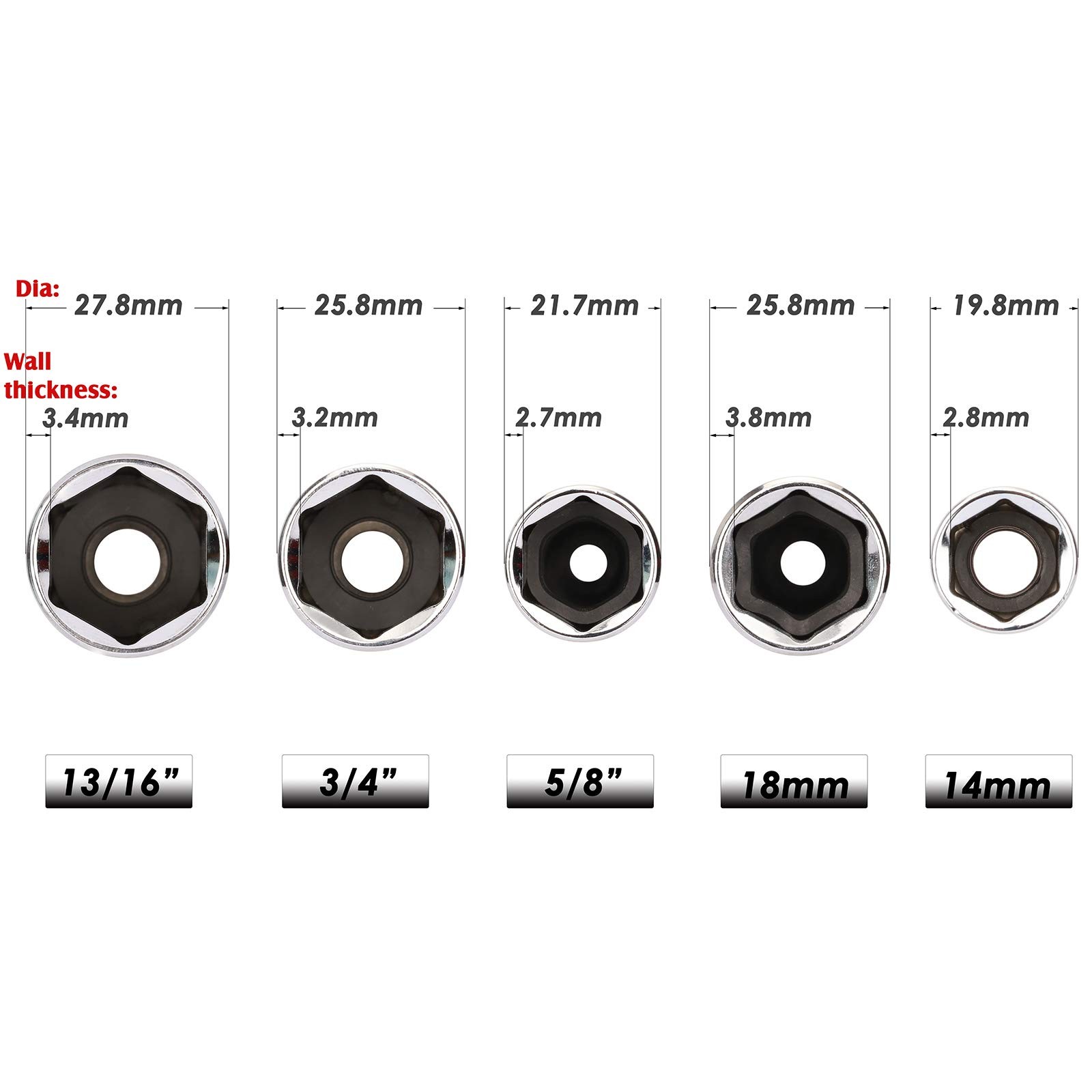 MIXPOWER 3/8-Inch Drive Spark Plug Socket Set, SAE & Metric, Non magnetic