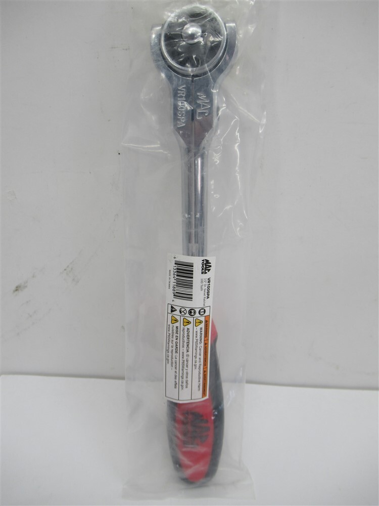 Mac Tools VR100SPA, 1/2″ Drive, 100 Tooth, Bi-Material Swivel-Head Ratchet – 12″