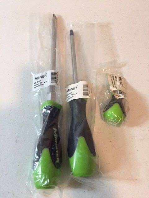 Monster Tools 3 PC Screwdriver Set Slotted 3/8″, Phillips PH3, Slotted Stubby