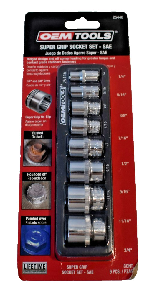 OEM Tools 25446 8 Piece SAE Super Grip Socket Set 1/4″ and 3/8″ Drive New