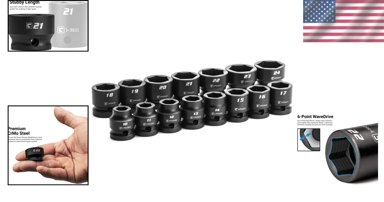 15-Piece Stubby Impact Socket Set, 1/2 in. Drive – 10 to 24 mm, Metric Endurance