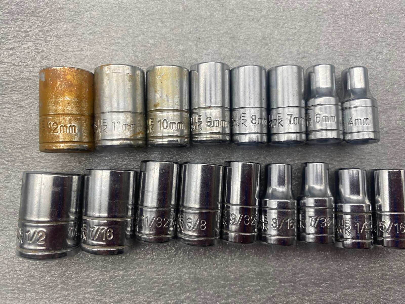 Blue hawk 6 Point Mix Lot of 17 SAE & Metric Socket Set different Sizes *READ
