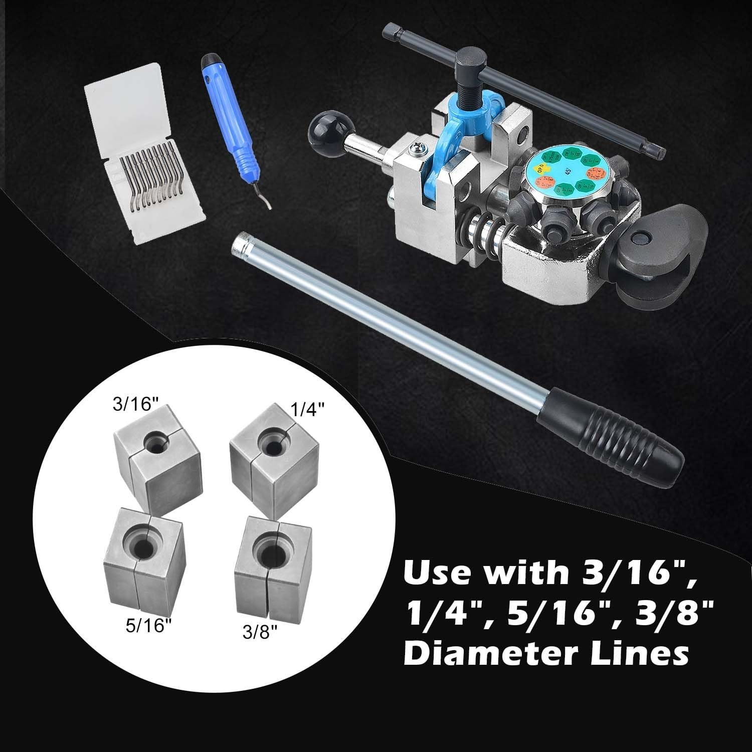 Brake Line Flaring Tool Kit – 45° & 37° Flares for 3/16″, 1/4″, 5/16″, 3/8″ Tube
