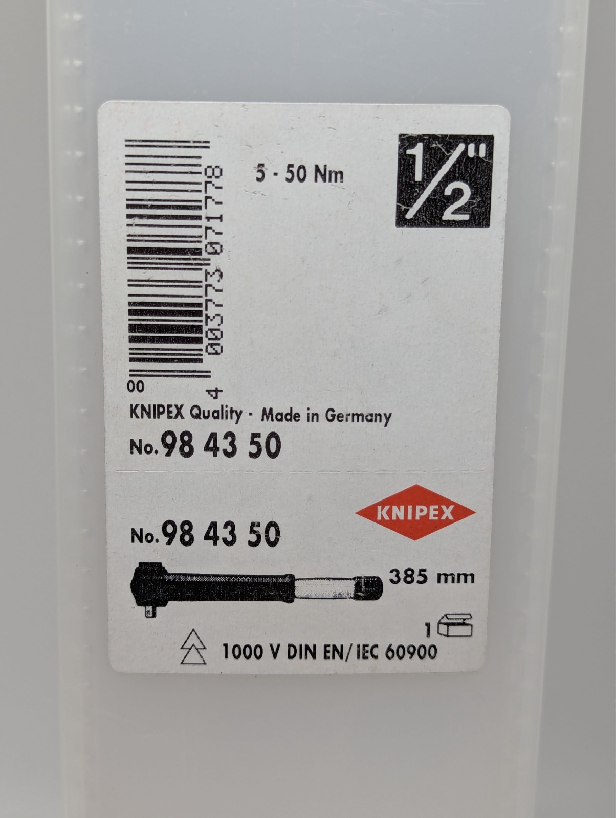 Knipex 1/2″ Drive Torque Wrench-1000V Insulated 5-50Nm w/ WIHA sockets *NEW*