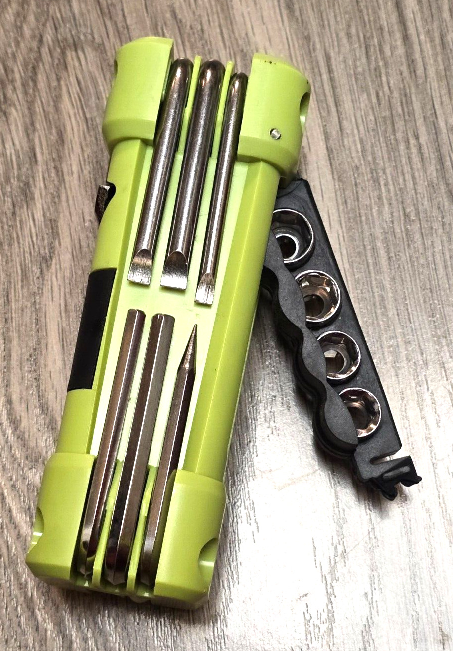 16-in-1 Folding Tool Set w/4″ Adjustable Wrench & Sockets for Bike or Motorcycle