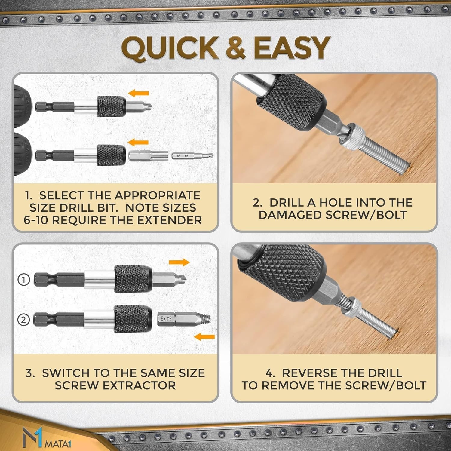22-Piece Screw Extractor Set – Effortless Removal of Stripped & Broken Screws