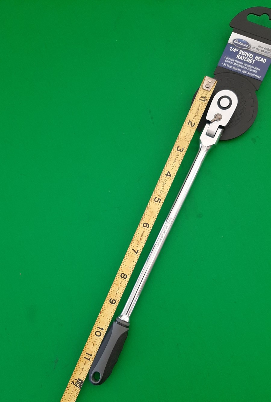 NEW Eastwood 1/4″ Drive 12″ Long Swivel Flex Head Ratchet Soft Grip Handle