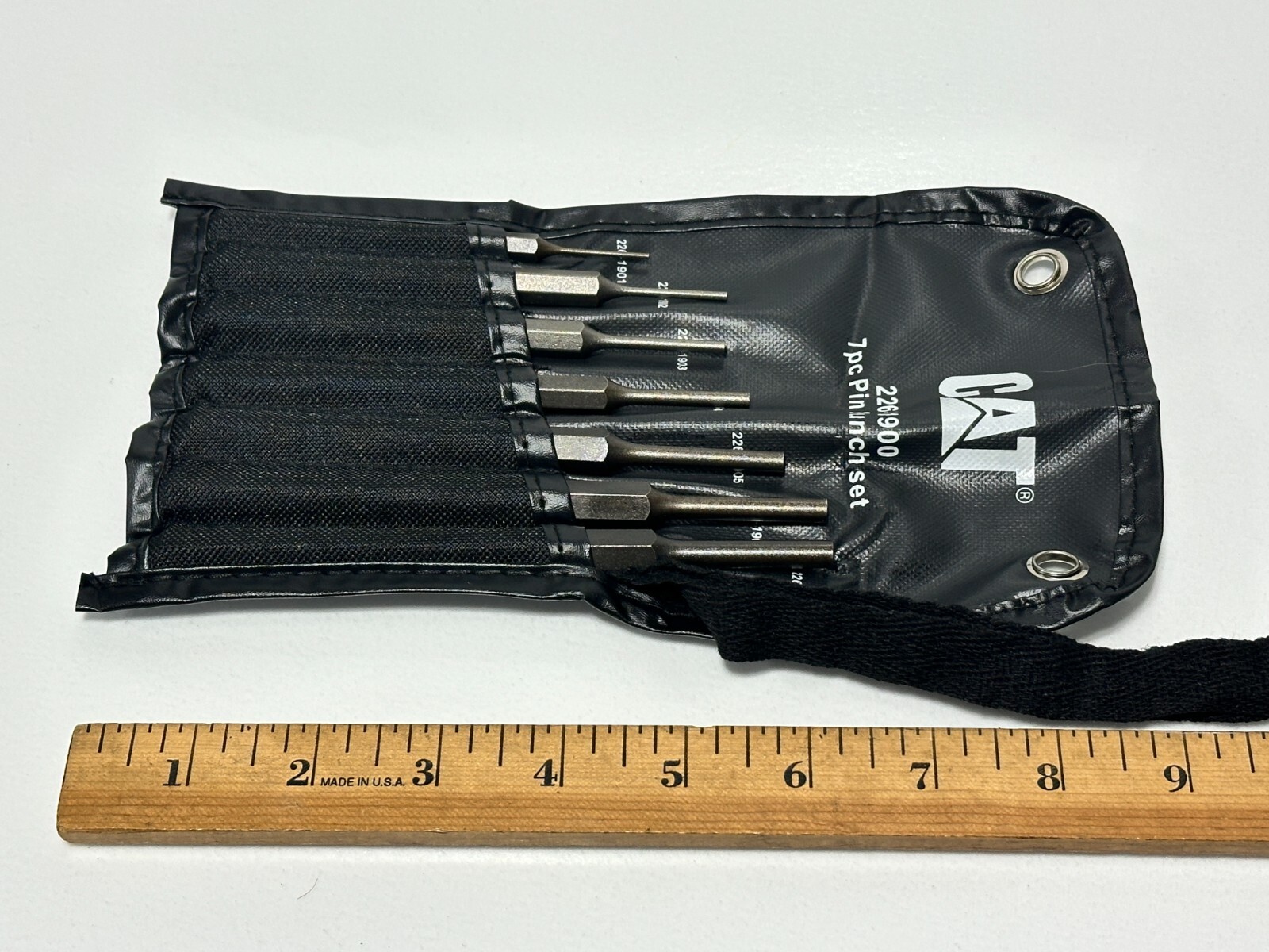 NEW Caterpillar CAT Tools USA Made 7pc Pin Punch Set w/ Black Kit Bag, 1/16-1/4″