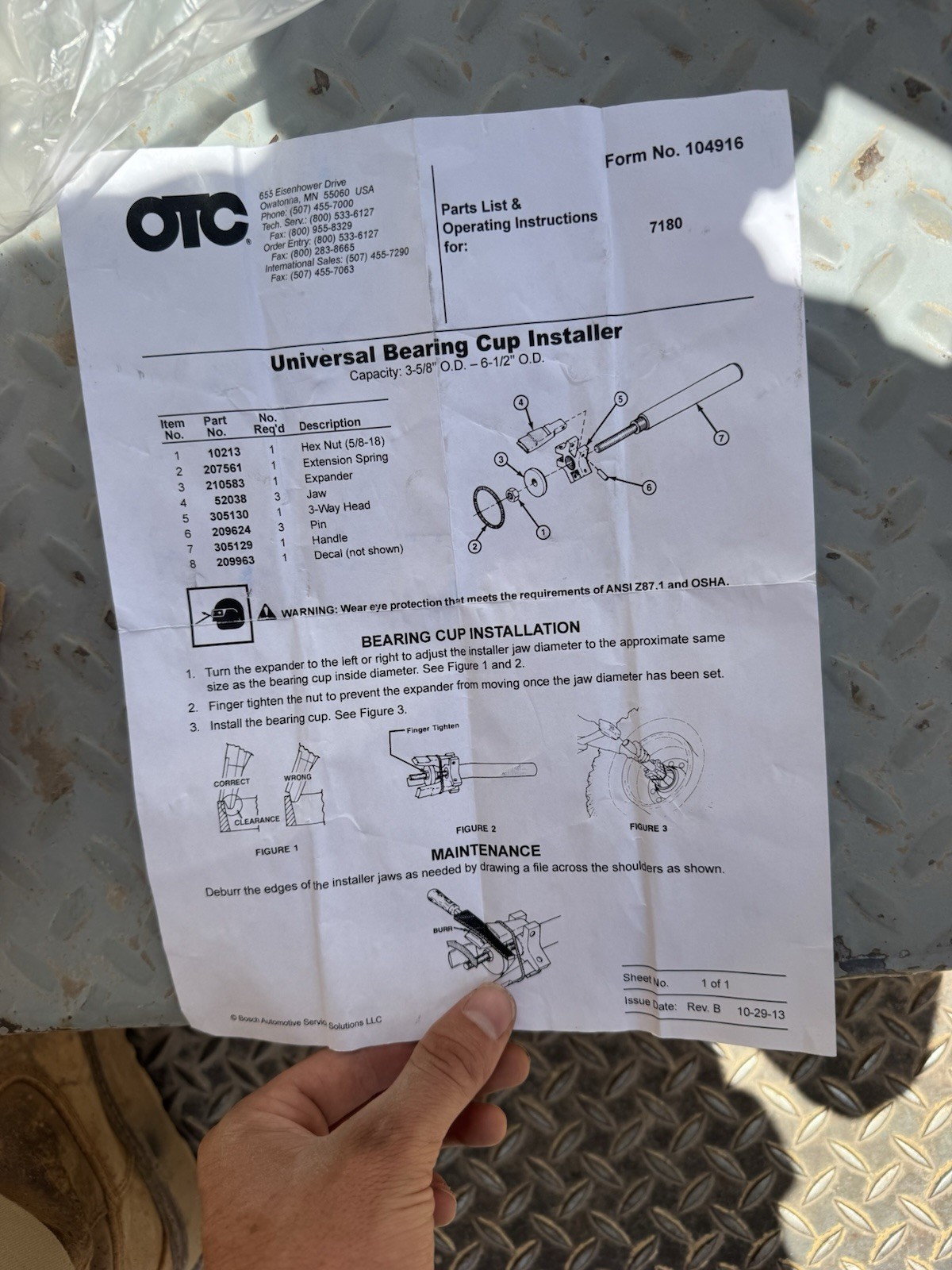 Universal Bearing Cup Installer OTC-7180 Brand New!