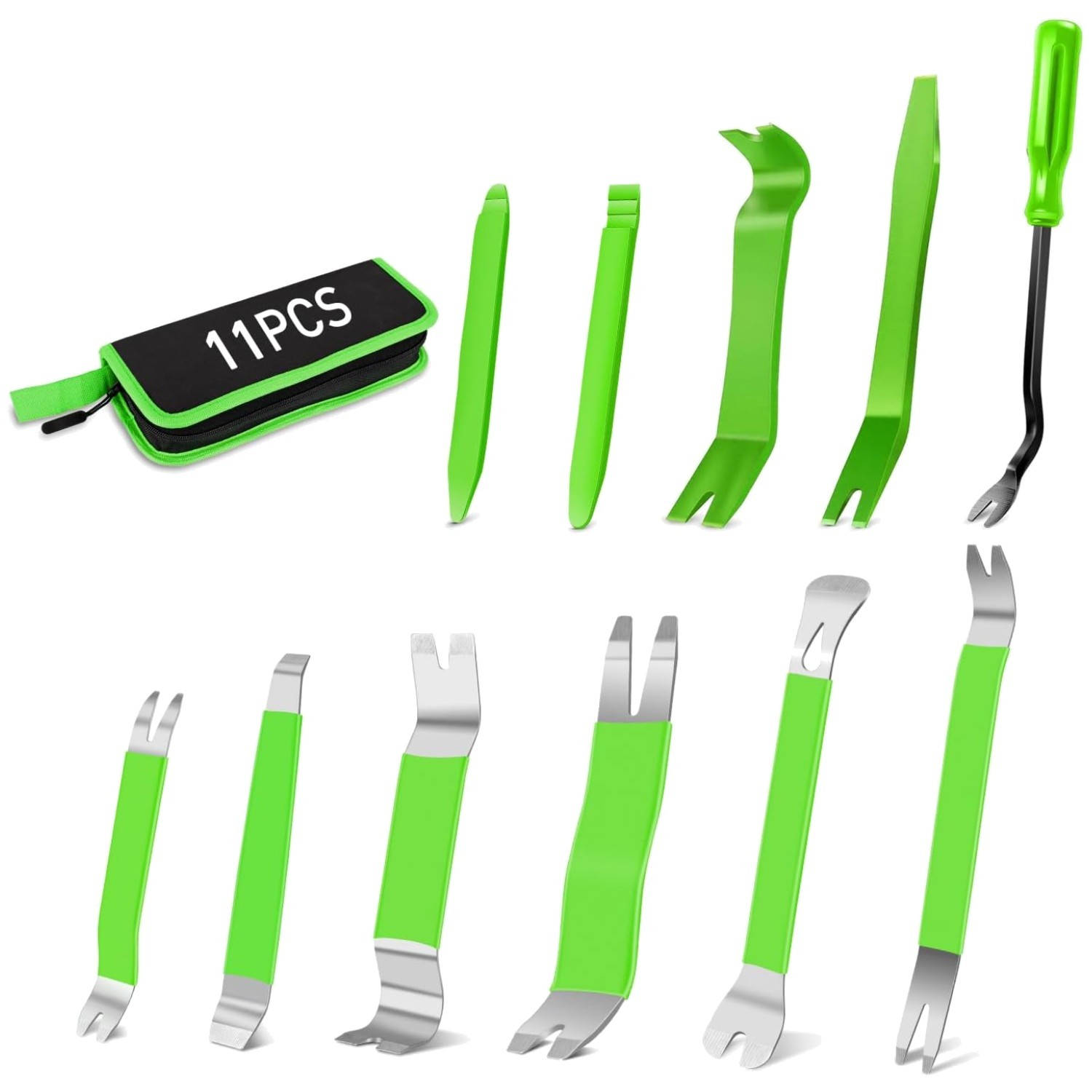 11 PCS Ergonomic Trim Removal Tools for Effortless Car Interior Repairs – Green