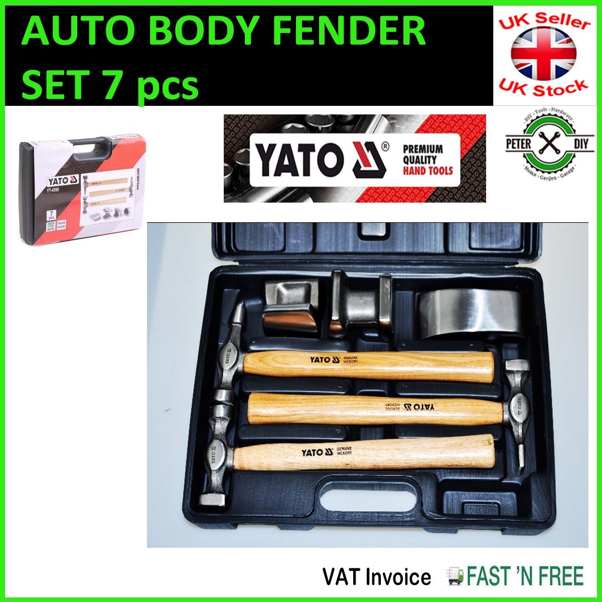 AUTO BODY FENDER SET 7pcs Tool HAMMER And DOLLY Repair Kit YATO Case YT-4590