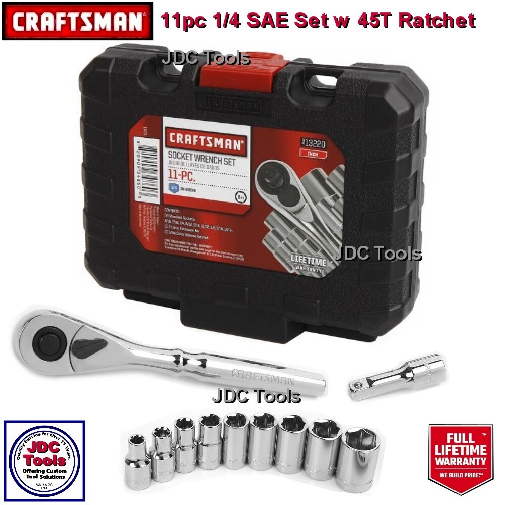 CRAFTSMAN TOOLS 11 pc 1/4 Drive SAE Ratchet Socket Set w Case
