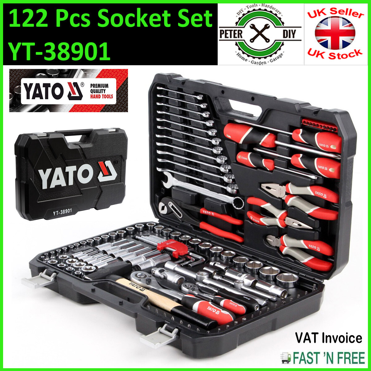 SOCKET SET RATCHET Yato Professional 122 pcs Set 1/2 1/4 Tools Toolbox YT-38901