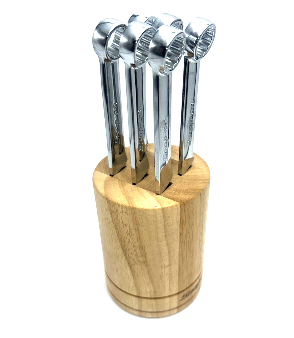 Snap On Tools 6 Pc Stainless Steel Box Wrench Steak Knife Set Wood Holder