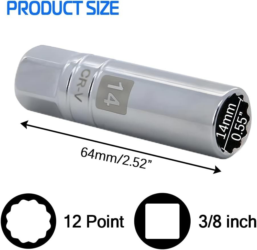 14mm Thin Wall Magnetic Spark Plug Socket 3/8 Inch Drive 12-Point Spark Plug …