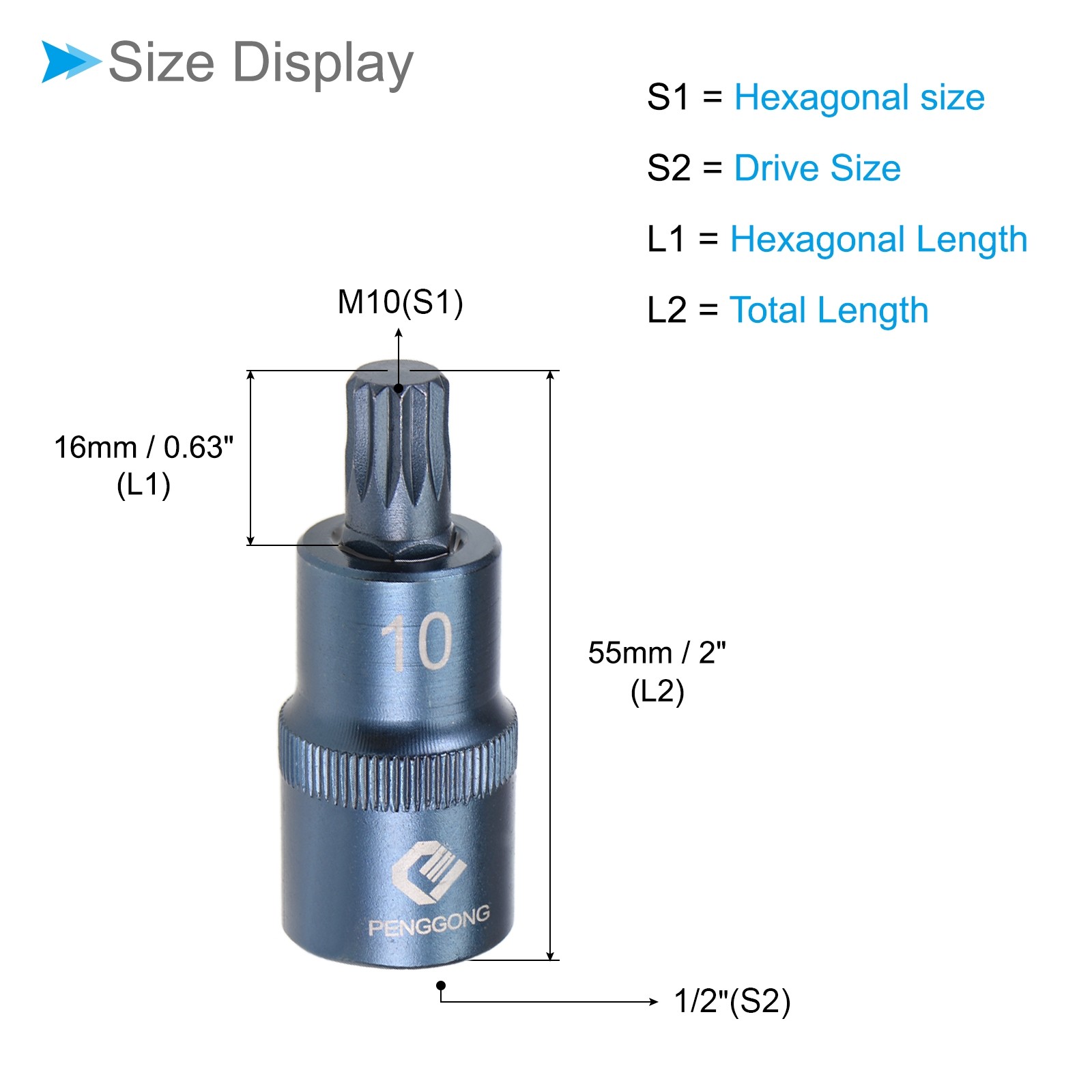 Triple Square Spline Bit Socket M10 Bit 1/2″ Drive 2″ Star S2 Alloy Steel Cr-V