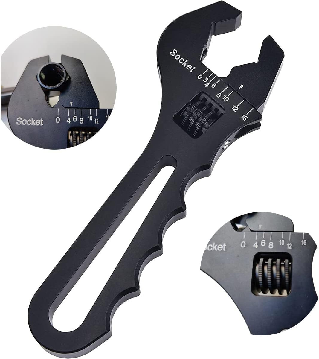 AN Hose Fitting Wrench Spanner Lightweight Adjustable Aluminum 3AN-16AN Black