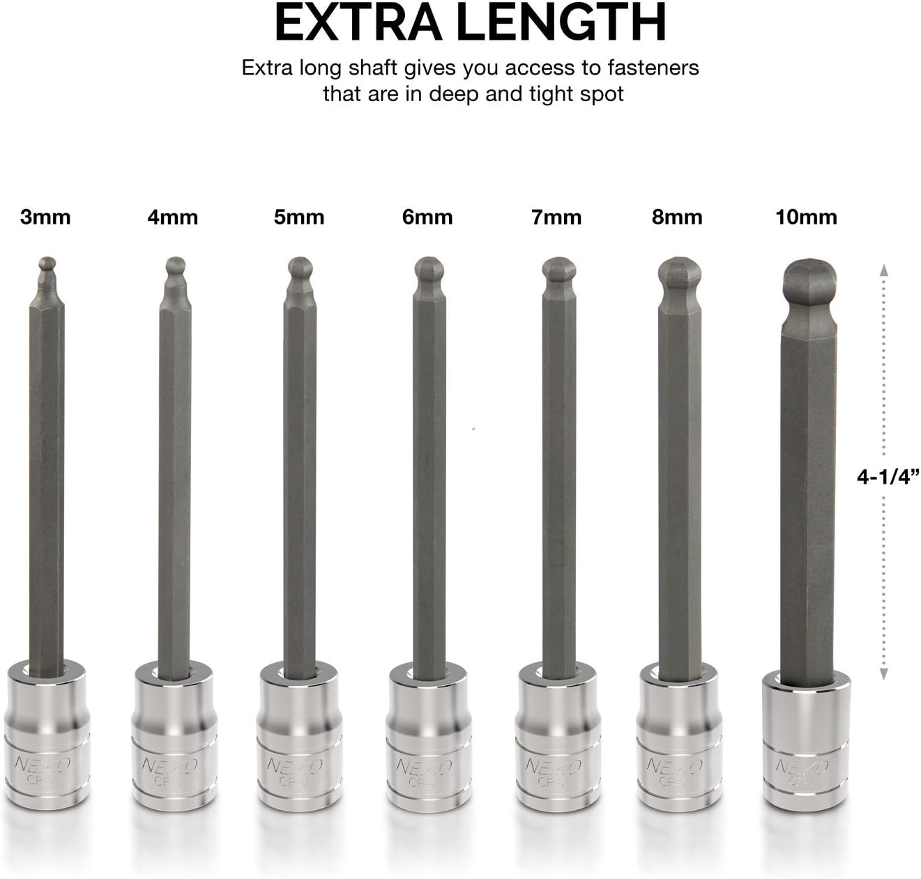 10243A 3/8-Inch-Drive Extra-Long Ball-End Hex-Bit Socket Set, Metric Sockets 3/8