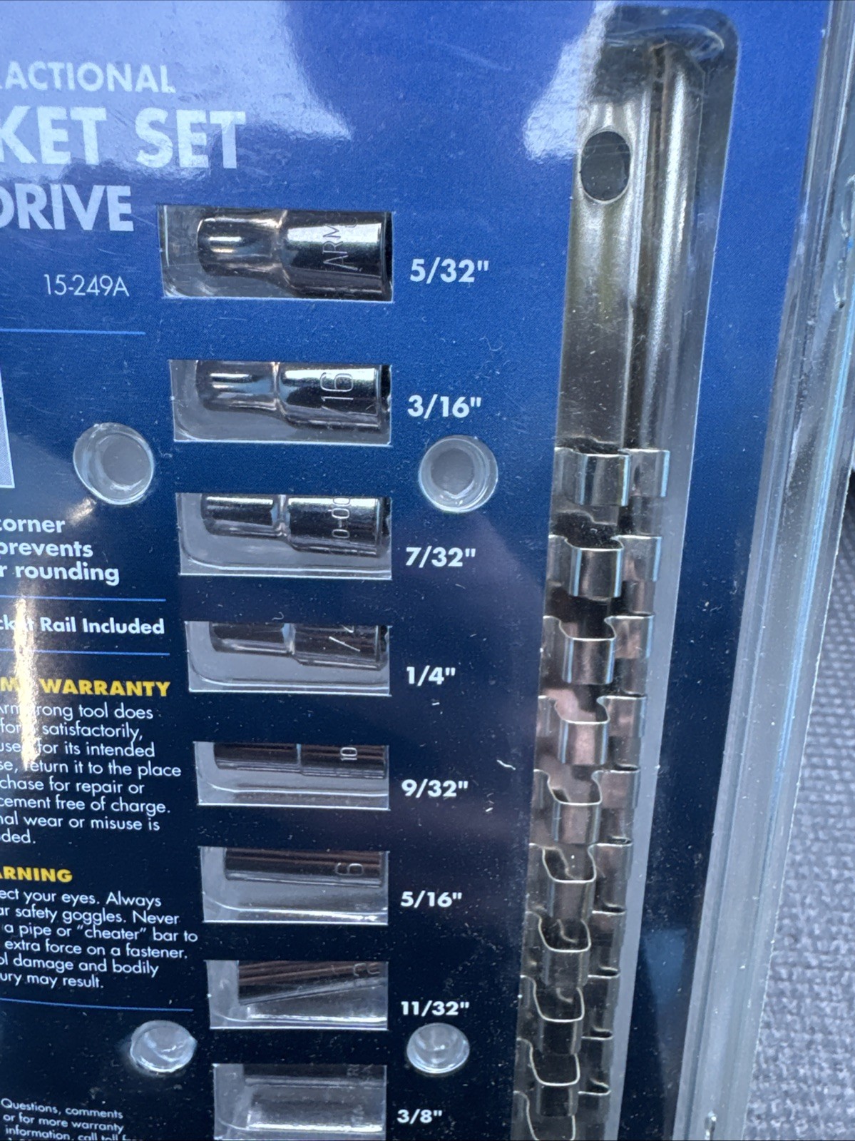 Armstrong Tools USA Nos 10pc 1/4” Drive Socket Set W Rail SAE Fractional 15-249A