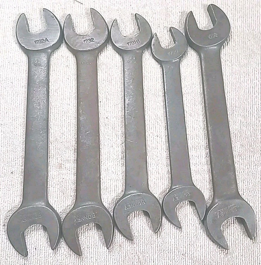 Vintage Bonney Wrenches 5 Pc Open End SAE USA MADE TOOL Set 1732, 1731, 1730 Etc