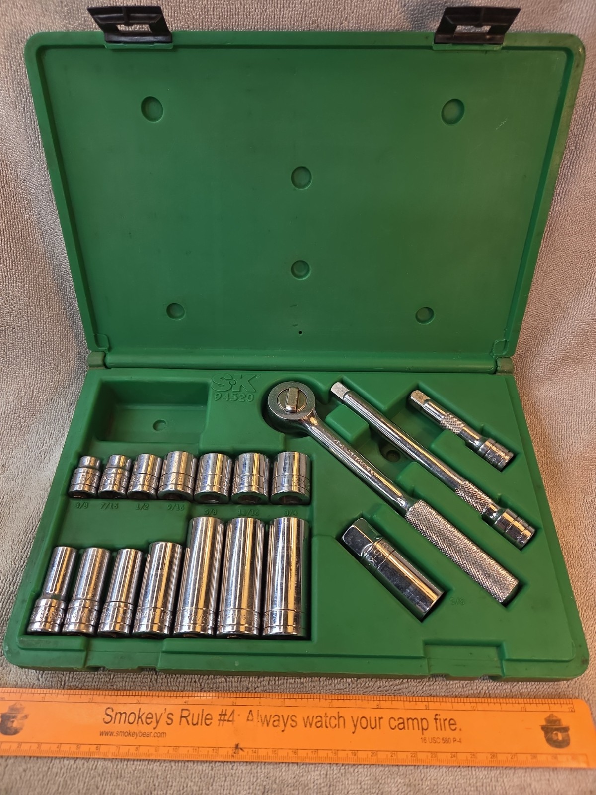 SK 18 pc 3/8″ SAE Fractional Socket Ratchet Set Extension Driver Tool 94520 S-K