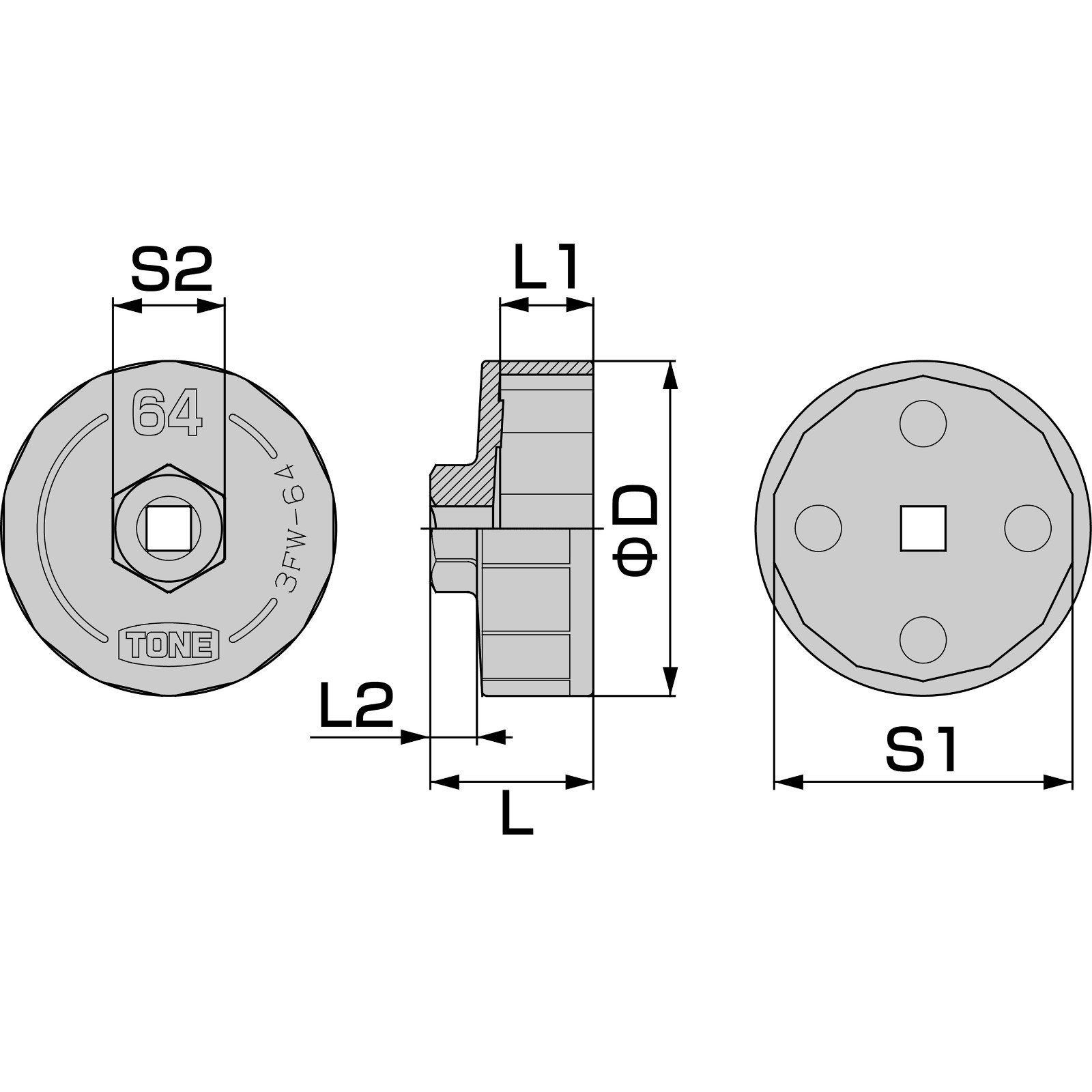 Tone 3FW Series Oil Filter Wrench Cups | Choose your size