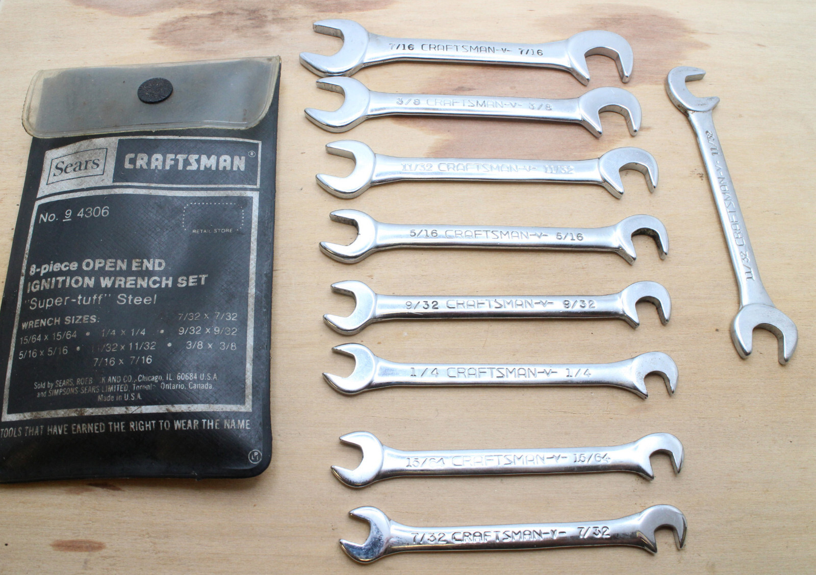 Craftsman USA no 9 4306 -V- Series 8 Piece + 1 Open End Ignition Wrench Set