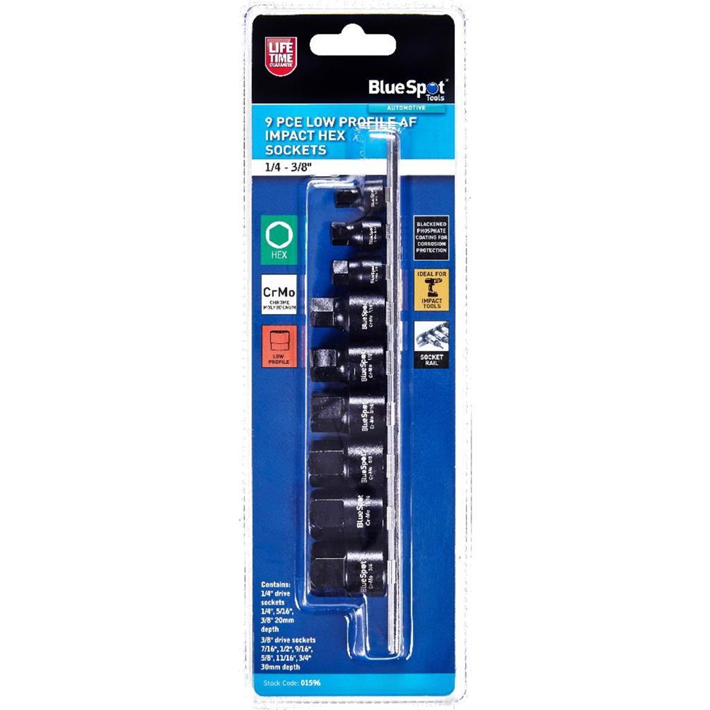 Blue Spot 9pc Low Profile AF Impact Hex Socket Set 1/4″ & 3/8″ Drive (1/4″–3/4″)