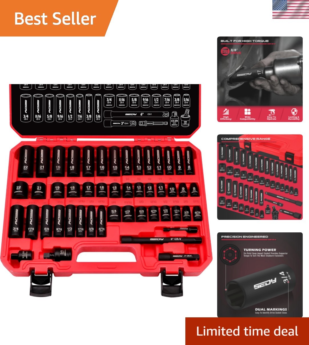 49-Piece 3/8-inch Impact Socket Set – Chrome Vanadium for Ultimate Durability
