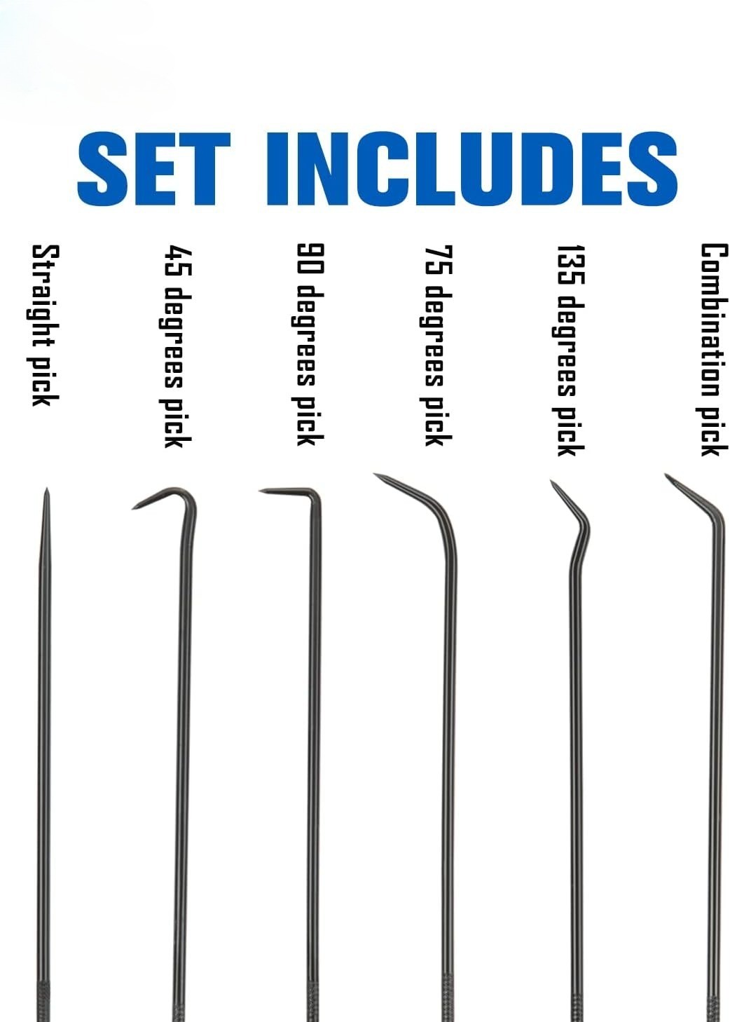 Extra Long Precision Hook and Pick Set, 6-Piece Set Chrome Vanadium Steel Shaft