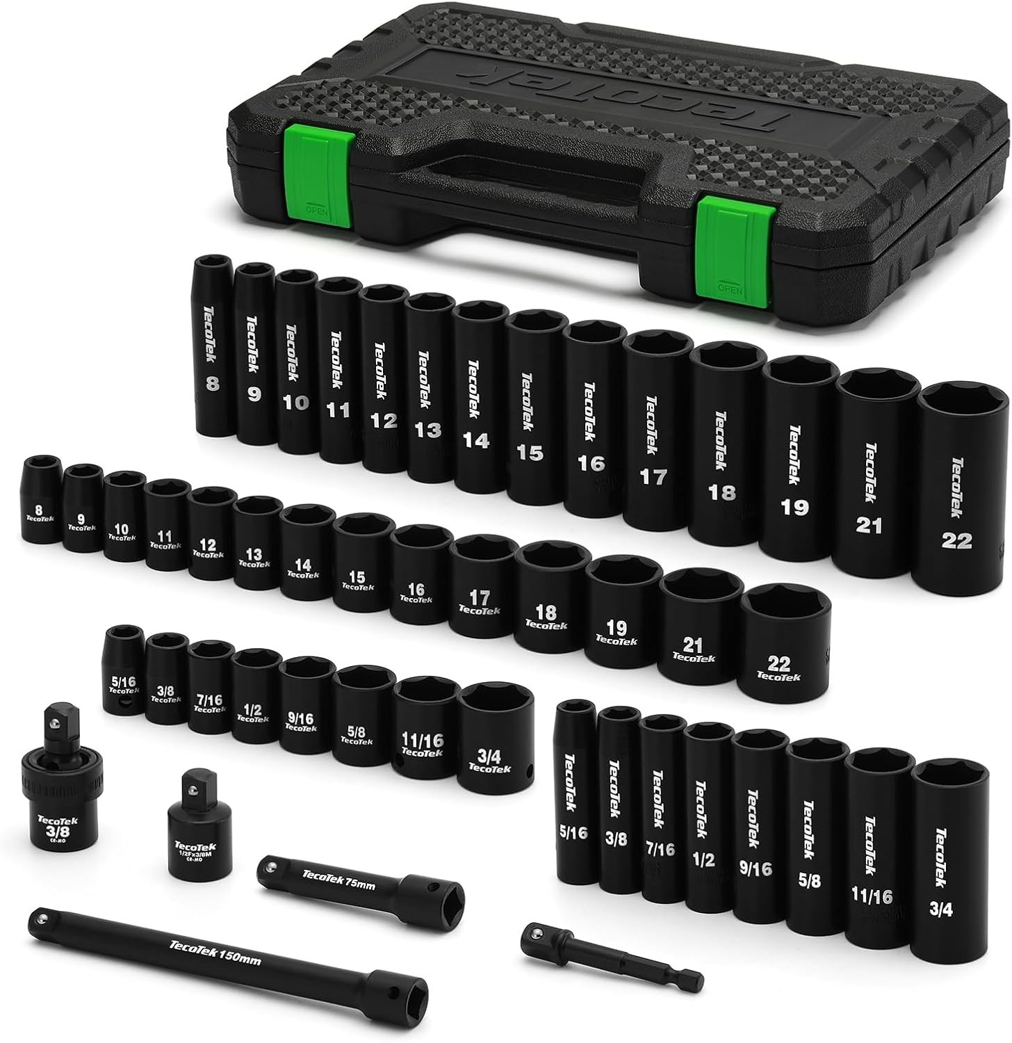 Durable 3/8″ Drive Impact Socket Set, 49-Piece SAE & Metric with Extension Bars