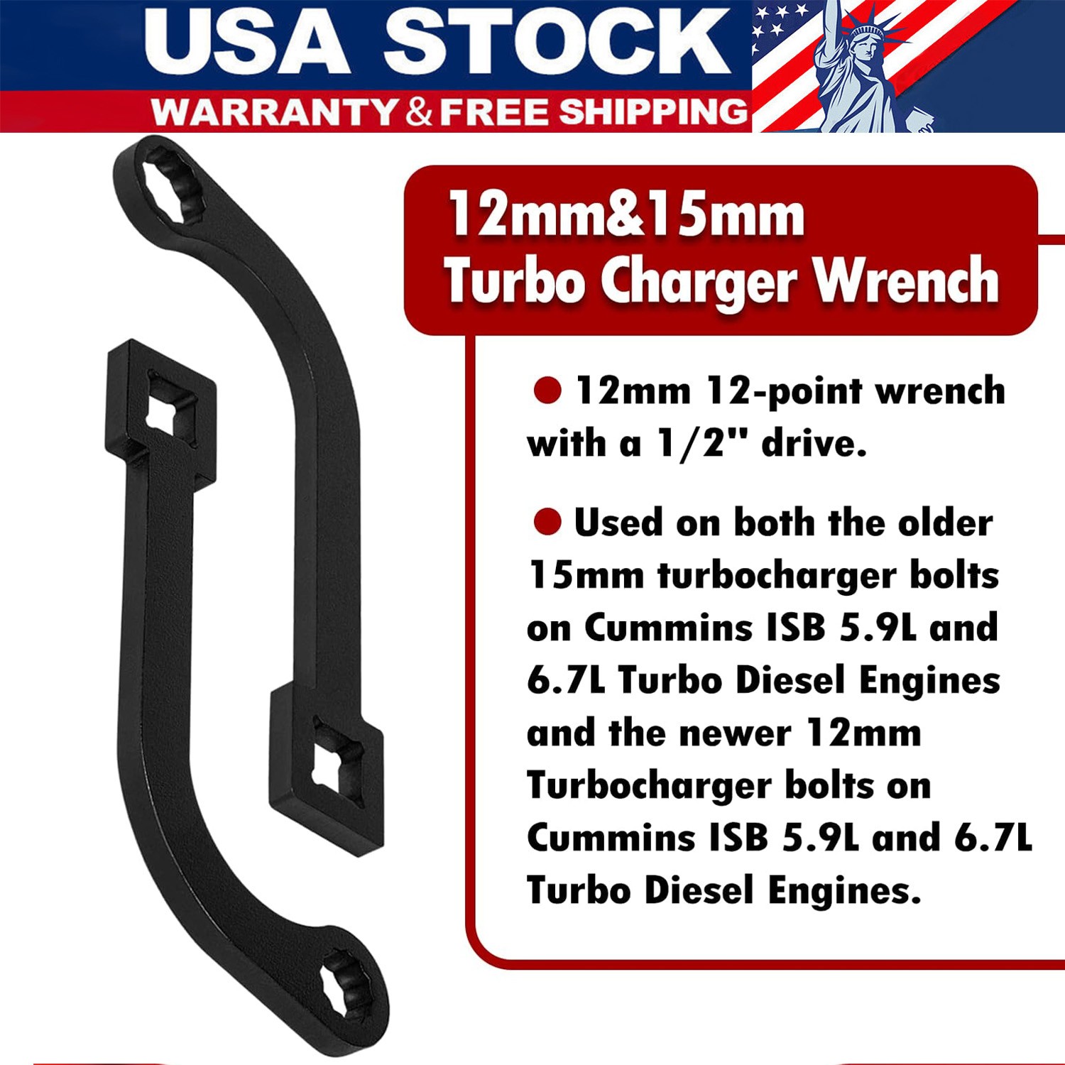 12MM & 15MM Turbo Charger Bolt Wrench Tool Set For Cummins ISB 5.9L 6.7L Diesel