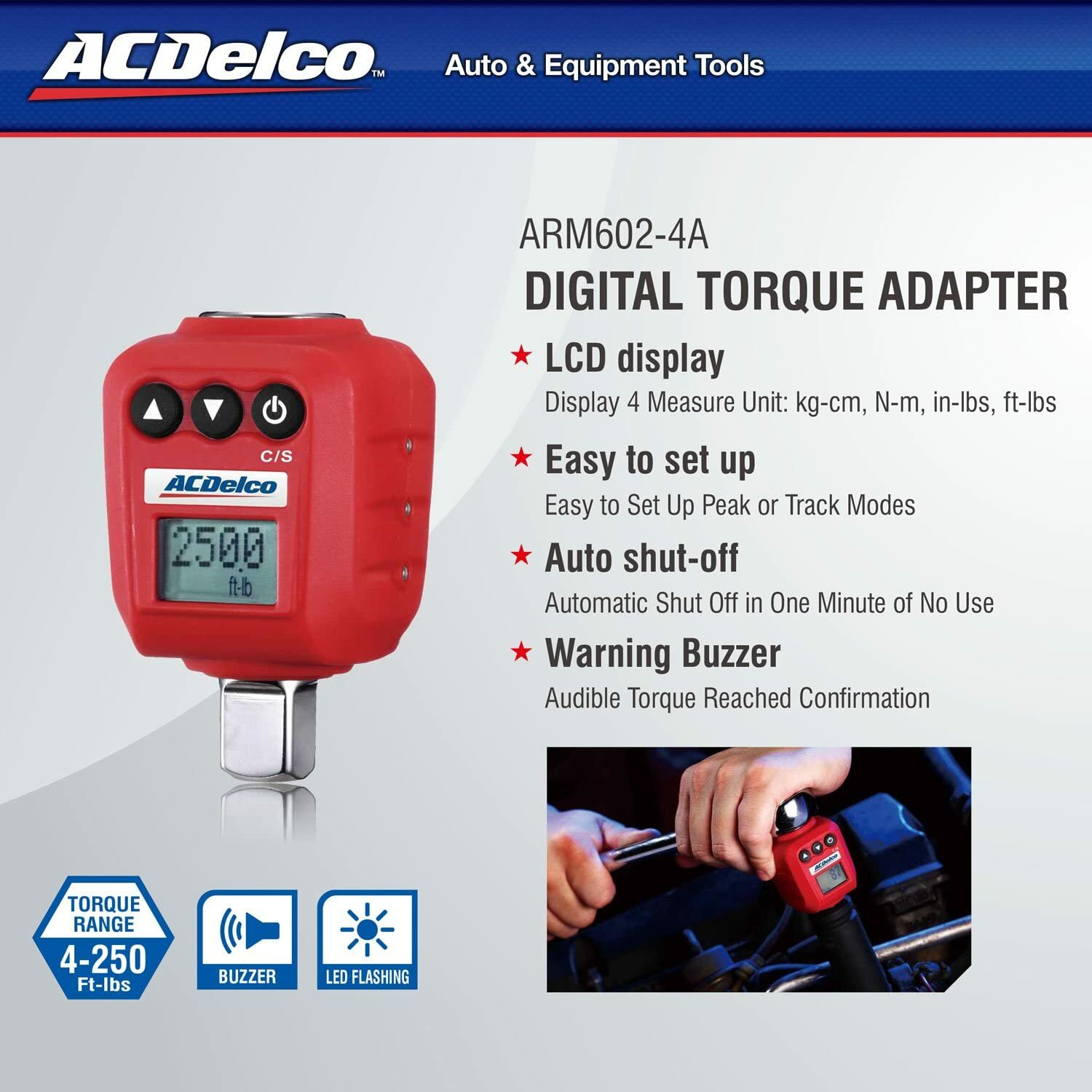 ACDelco ARM602-34A 3/8 & ½” Heavy Duty Digital Torque Adapter Combo Kit with LED