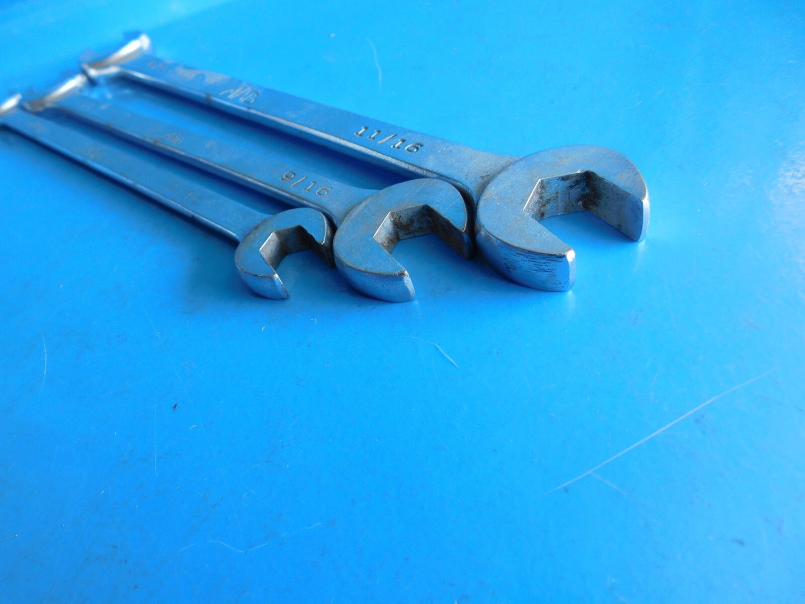 USED, MAC TOOLS «DBL OPEN END WRENCHS» 3/8X7/16,1/2X9/16,5/8X11/16 IN. LOT OF 3