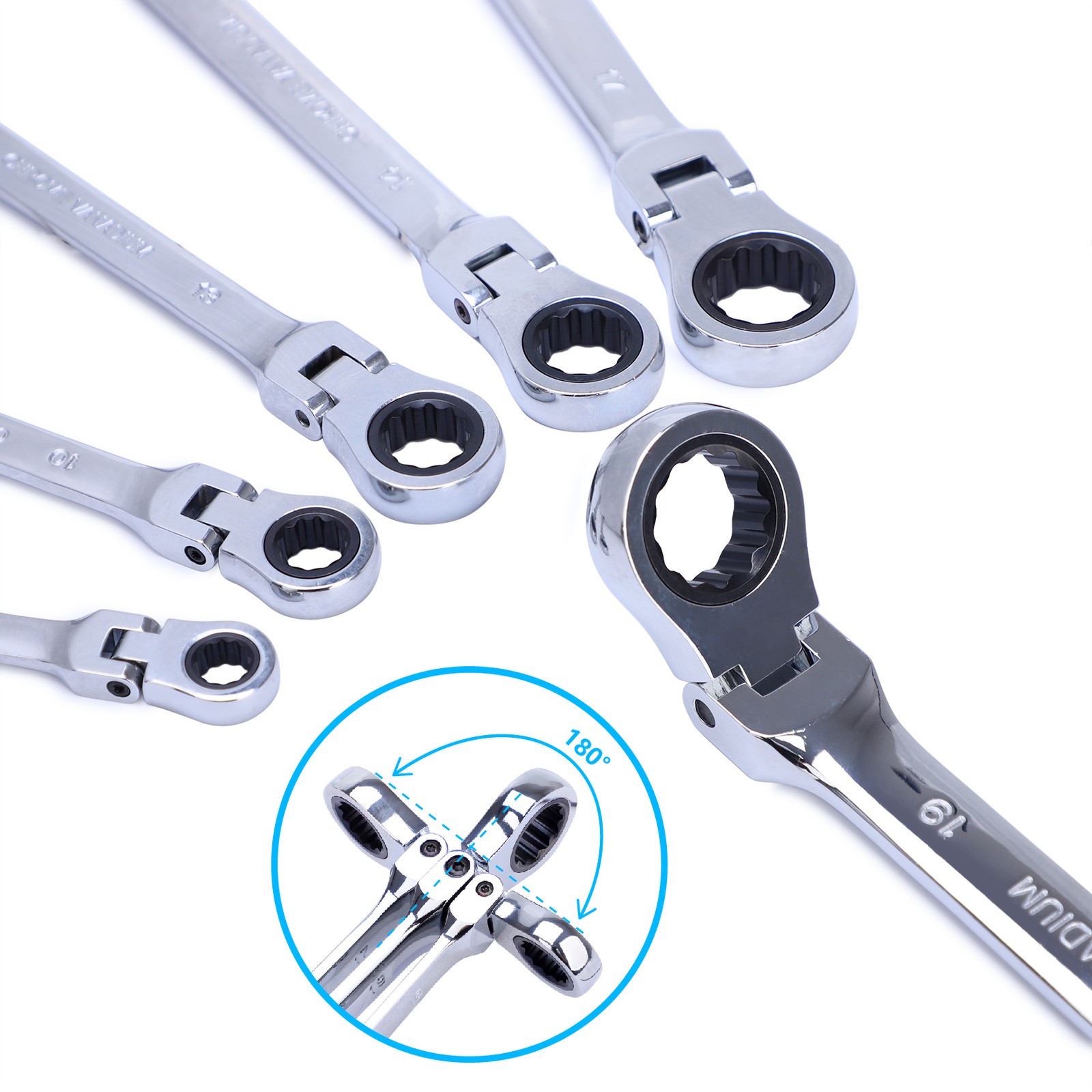 6x Flex-Head Extra Long Heavy Duty Spanner Kits Double Box End Ratcheting Wrench