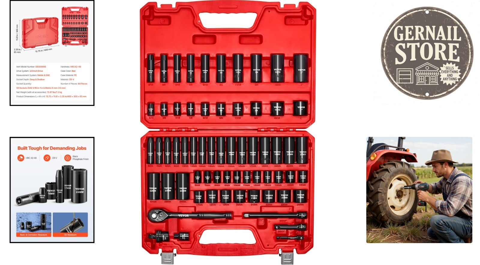 All-in-One 64-Piece CR-V Impact Socket Set with Extensions & Adapters