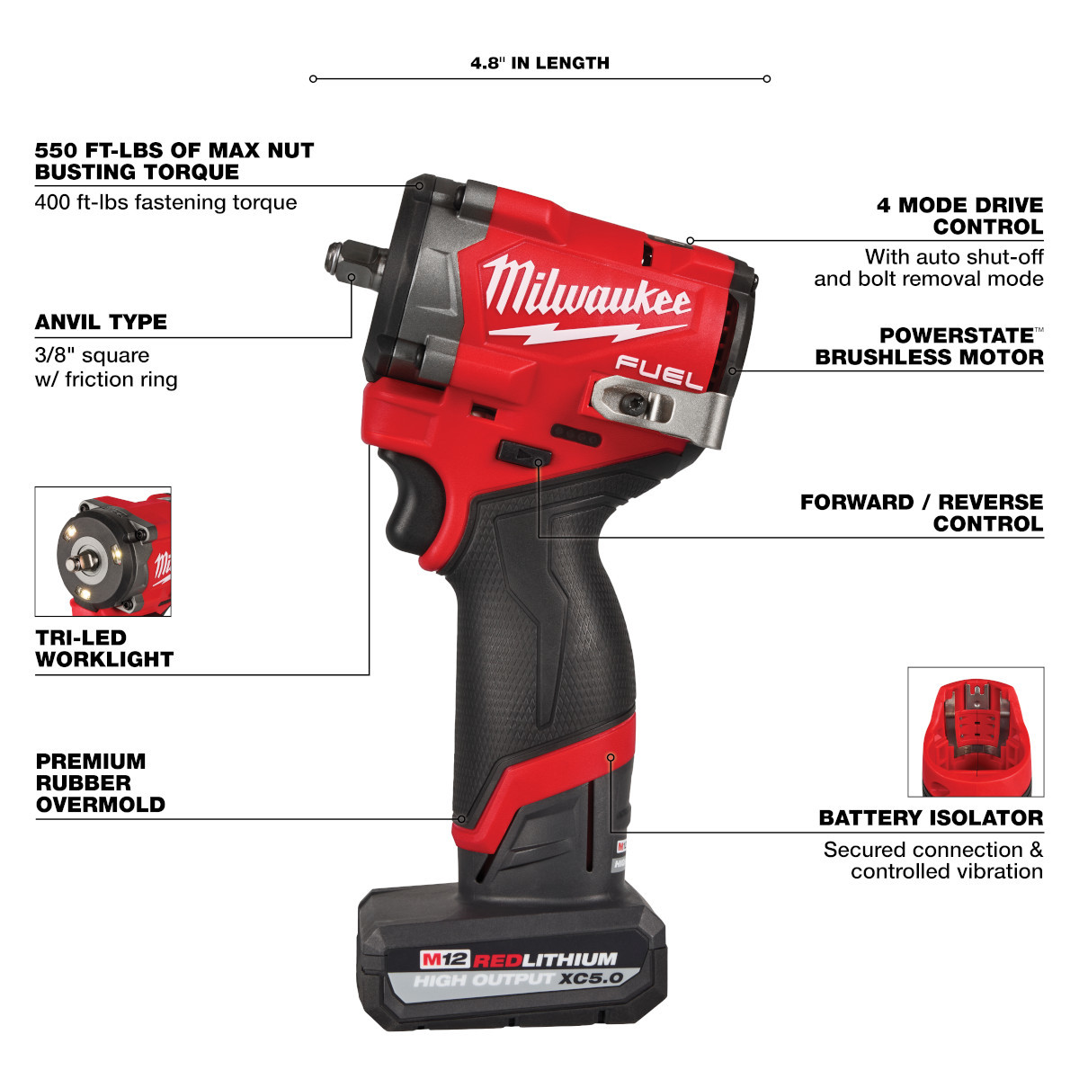 Milwaukee Tool M12 FUEL Stubby 3/8 Inch Impact Wrench Kit