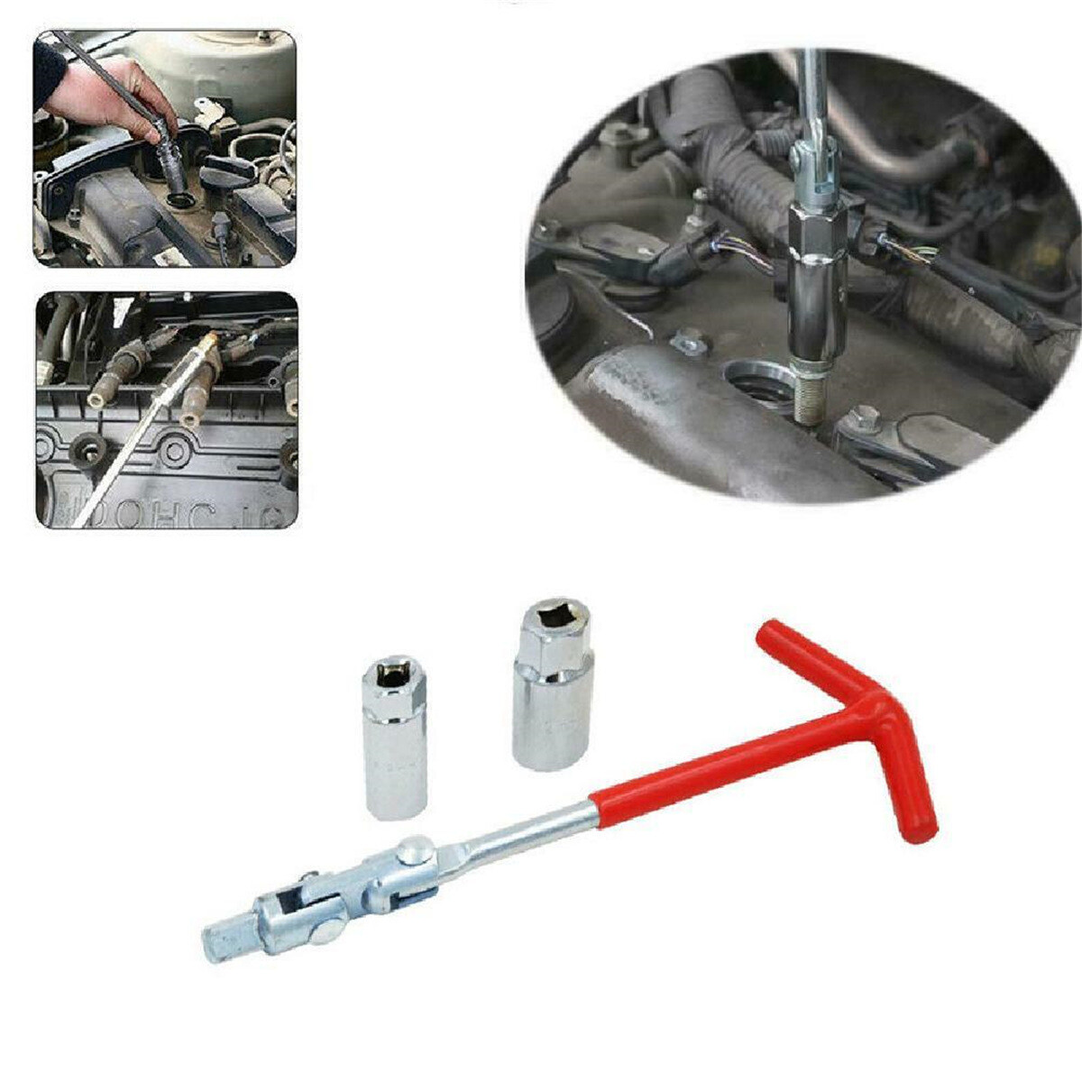 3x Spark Plug Socket Wrench T-Handle Swivel Removal Tool 16mm 5/8″ & 21mm 13/16″
