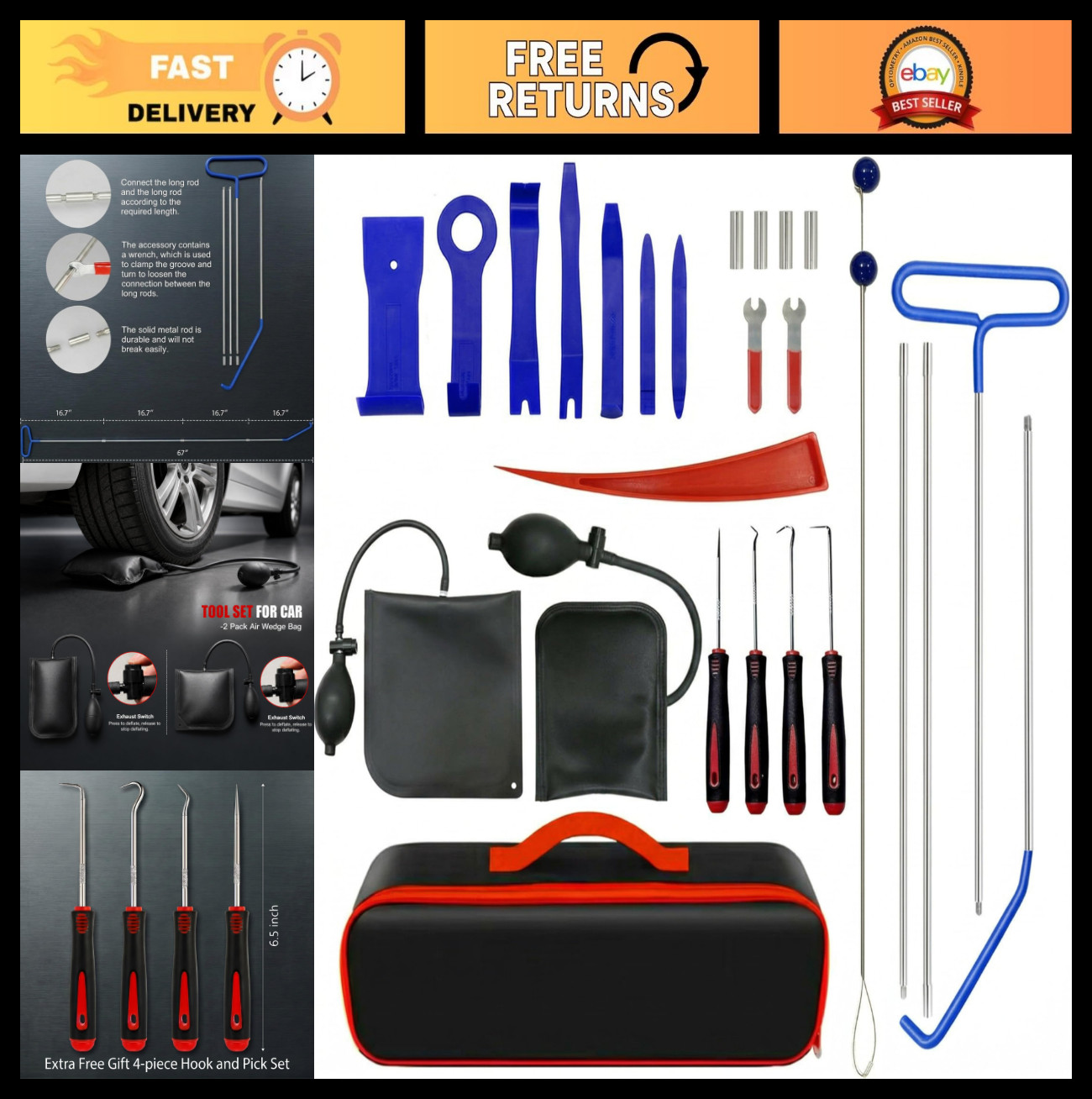 26-Piece Auto Trim Removal Tool Kit – ABS & Stainless Steel Panel Tools for Dash