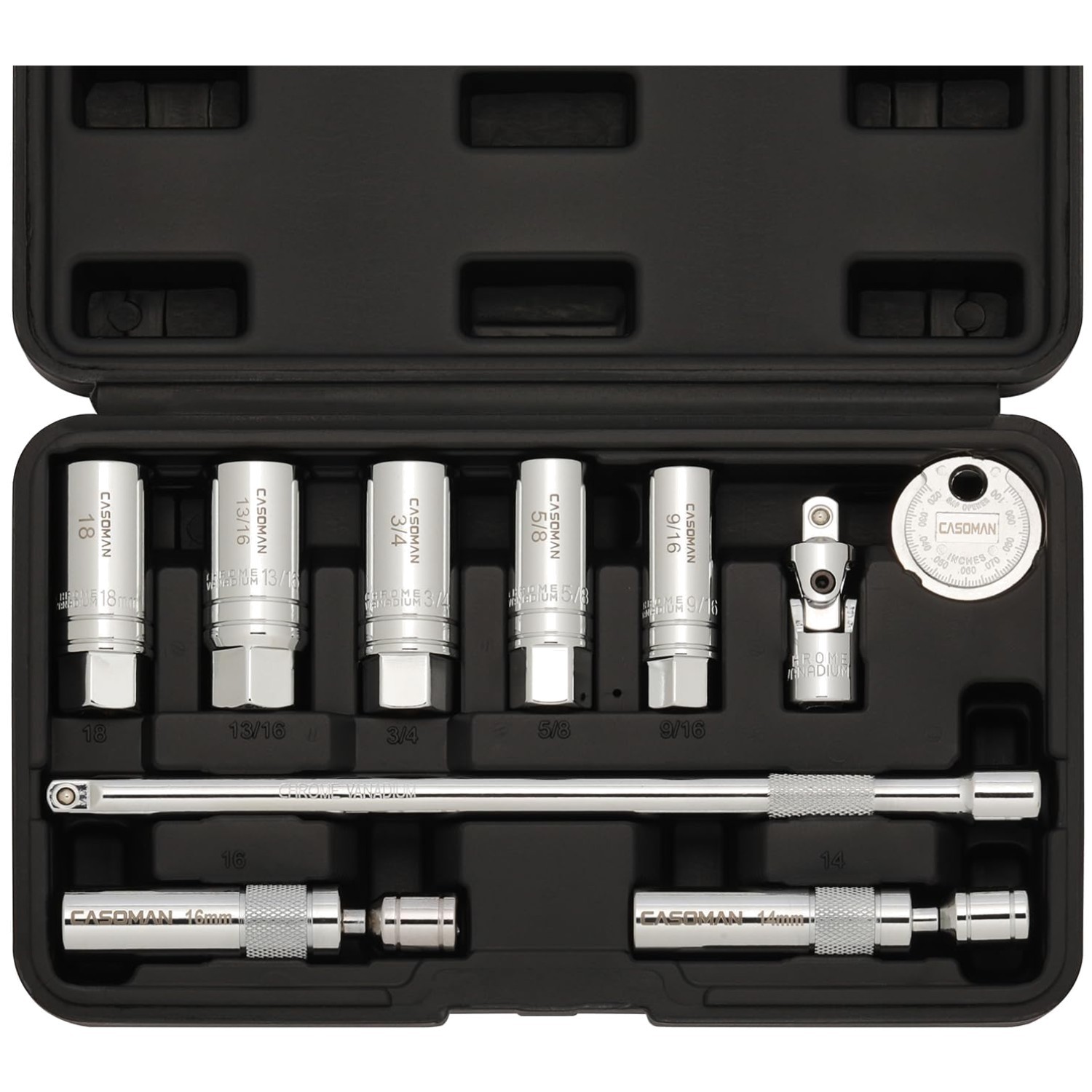 CR-V Steel Spark Plug Socket Set, 10PCS with Gapper