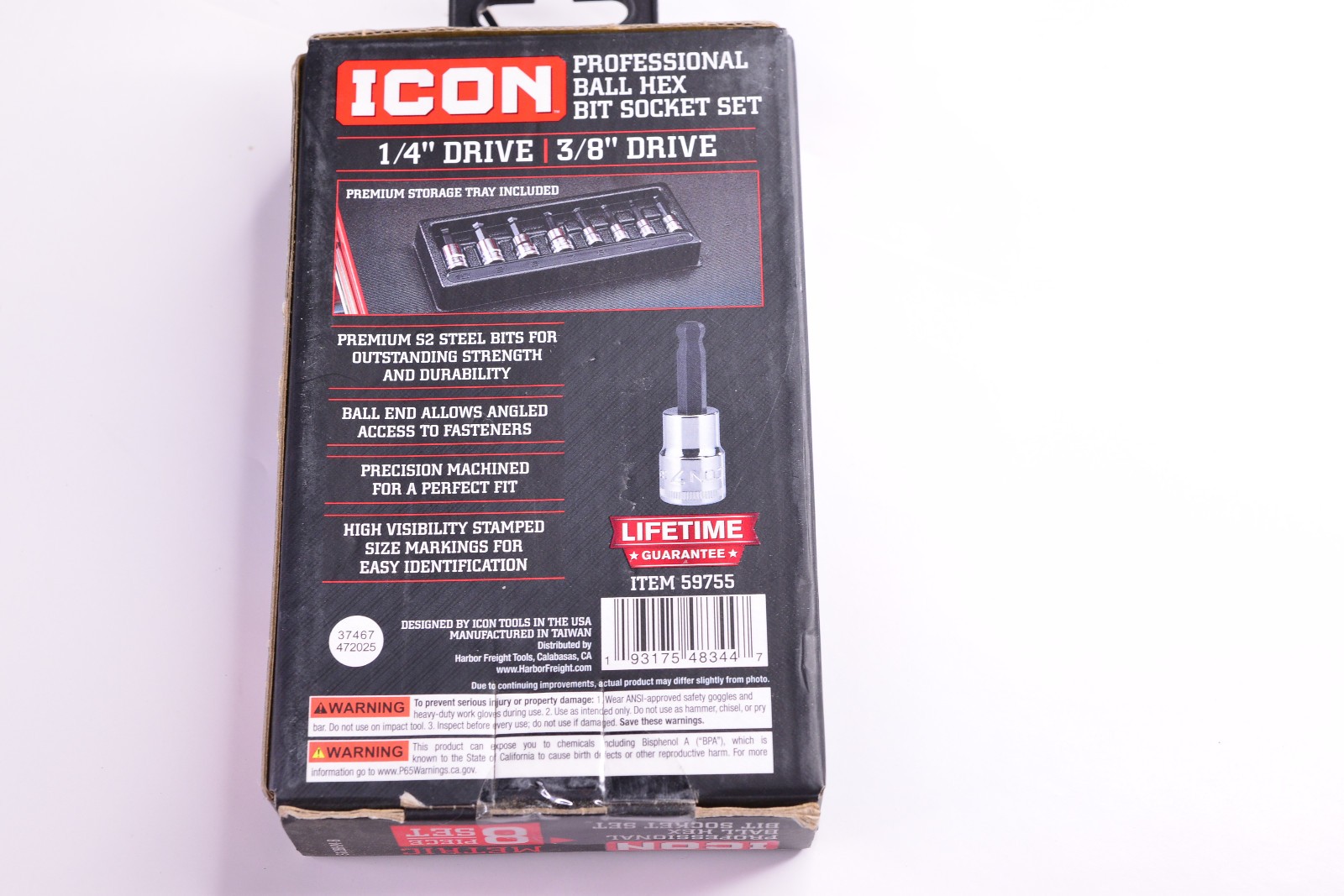 New ICON 1/4″ & 3/8″ Drive Professional METRIC Ball Hex Bit 8 pc. Socket Set