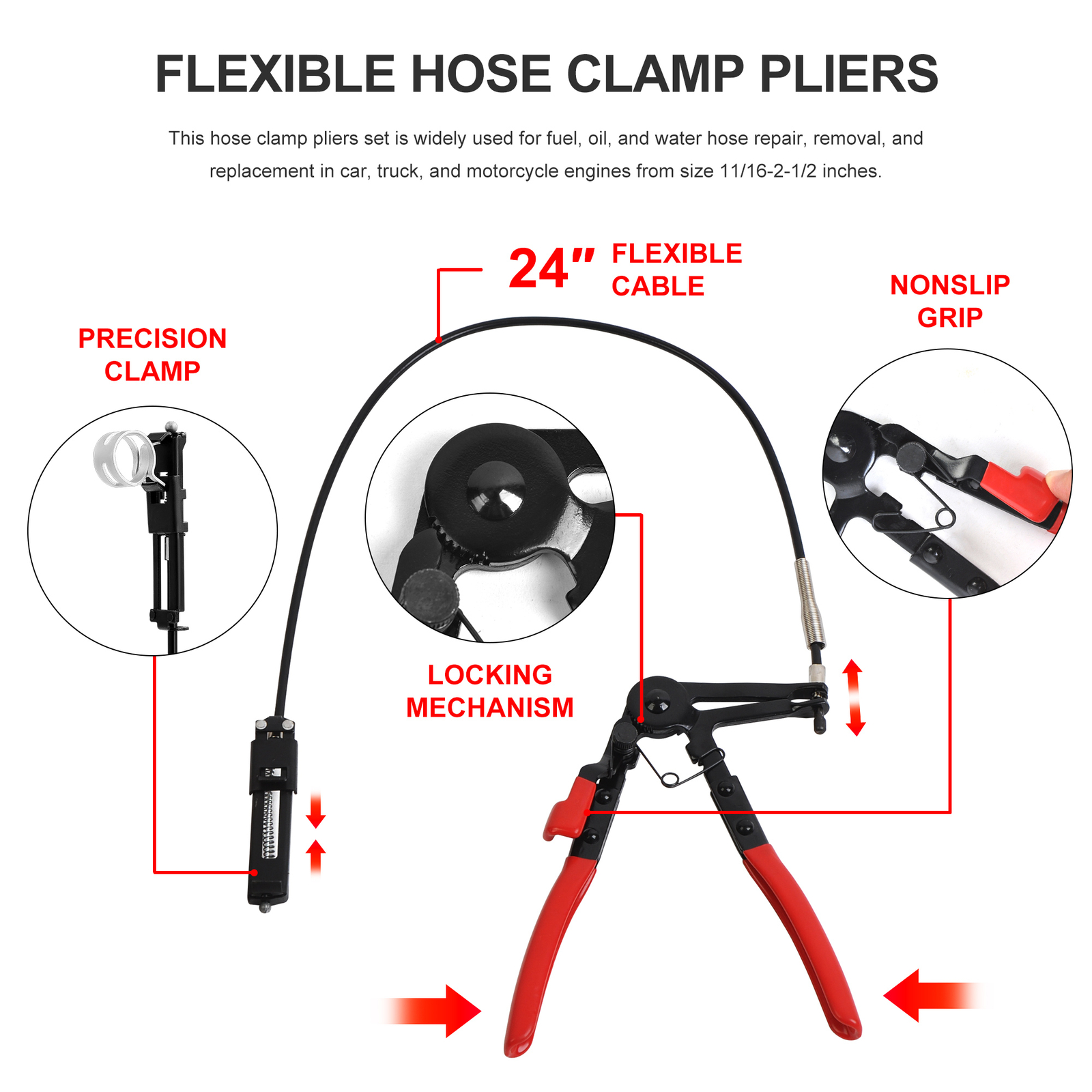 9pc Hose Clamp Pliers Kit Ratchet Pipe Removal Tools Swivel Jaw Flat Angled Band