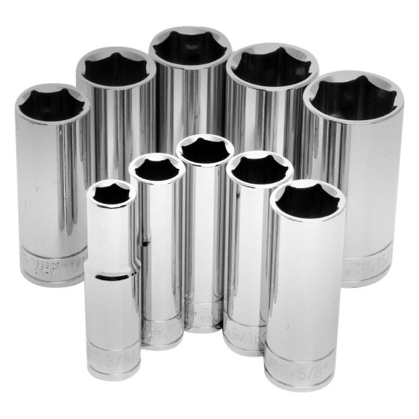 Performance Tool 3/8″ Drive 6-Point SAE Deep Socket Set 10 Pieces