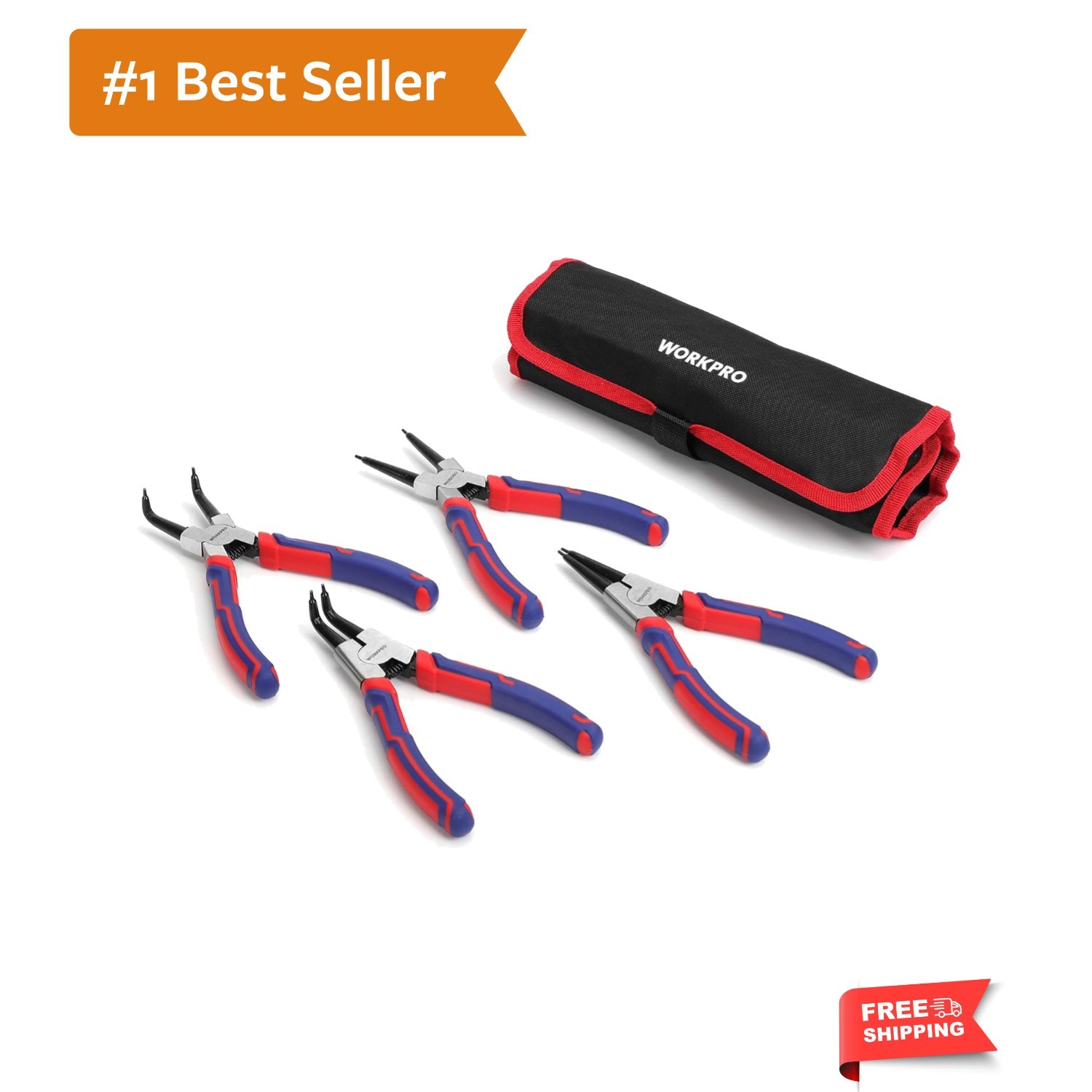 Internal/External Snap Ring Pliers Set – 4-Piece Chrome Vanadium Steel – 7-Inch